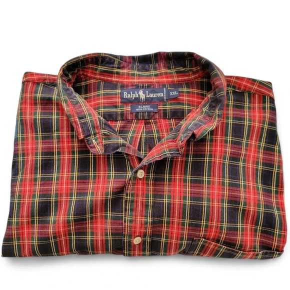 2000s Ralph Lauren Men's XXL Holiday Plaid Long-Sleeve Button-down, Red/Green - Picture 1 of 8